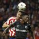 Atletico Madrid's Saul Niguez in action with Bayer Leverkusen's Odilon Kossounou