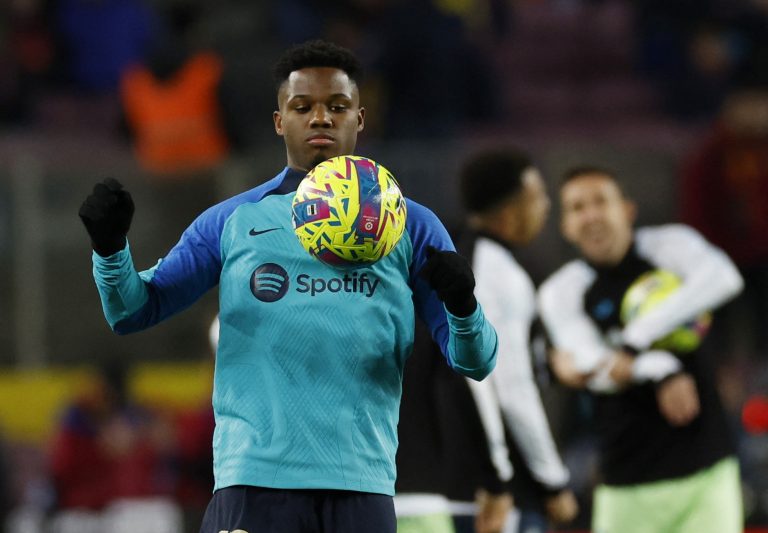 Barcelona's Ansu Fati during the warm up before the match