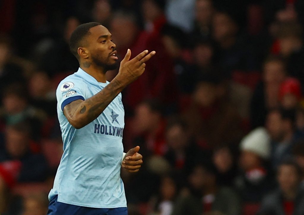 Brentford's Ivan Toney celebrates scoring their first goal