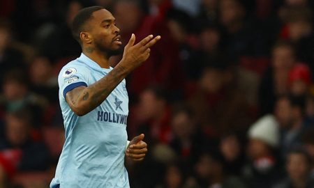 Brentford's Ivan Toney celebrates scoring their first goal