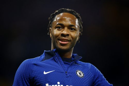 Chelsea's Raheem Sterling during the warm up before the match