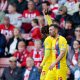 Crystal Palace's Eberechi Eze celebrates scoring their first goal with James McArthur