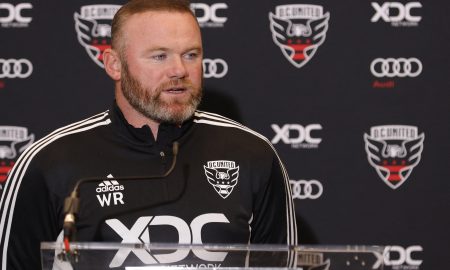 D.C. United new head coach Wayne Rooney speaks at an introductory press conference at Audi Field