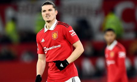 Manchester United's Marcel Sabitzer reacts