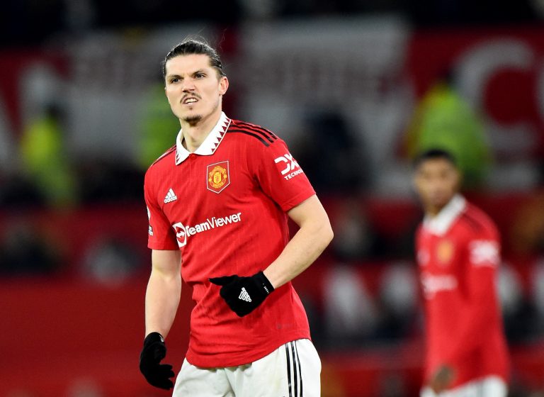 Manchester United's Marcel Sabitzer reacts