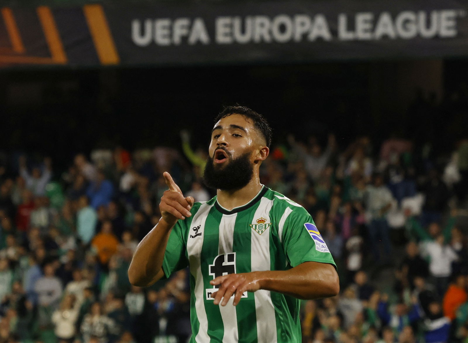 Real Betis' Nabil Fekir celebrates scoring their third goal