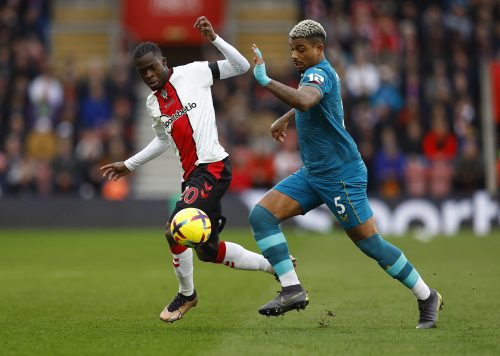 Southampton's Kamaldeen Sulemana in action with Wolverhampton Wanderers' Mario Lemina