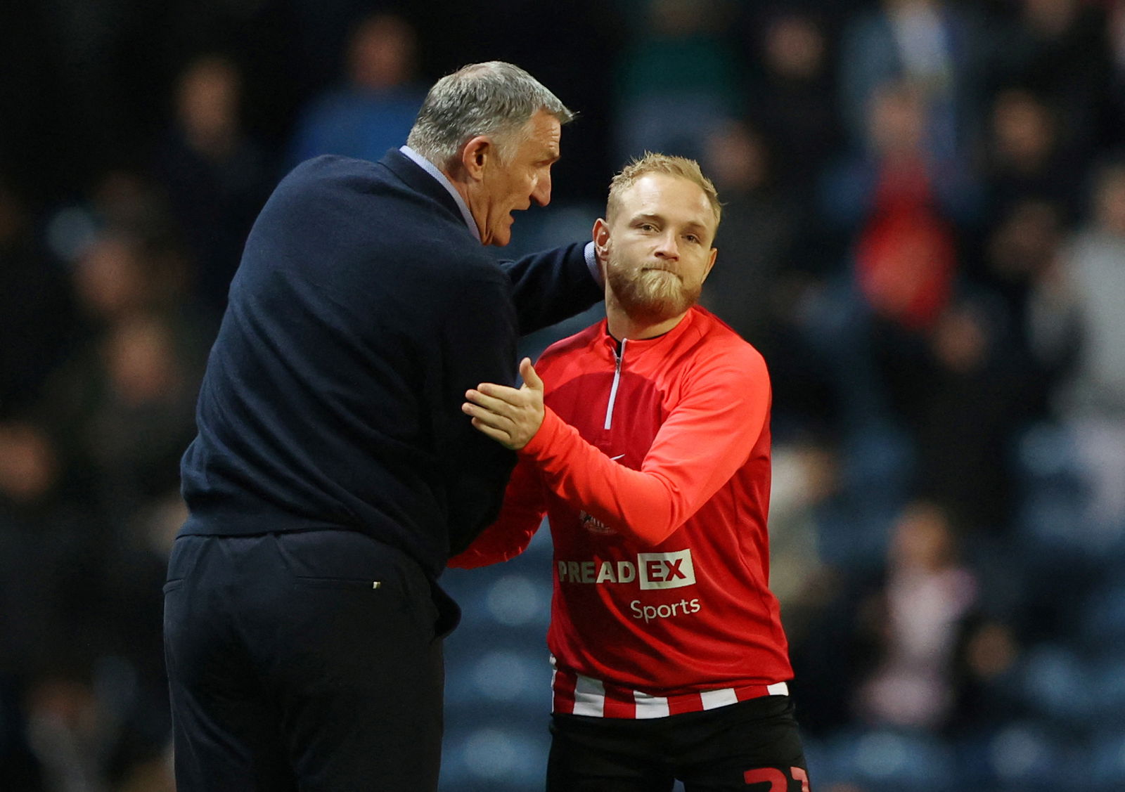 Sunderland manager Tony Mowbray with Alex Pritchard after the match