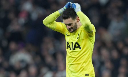 Tottenham Hotspur's Hugo Lloris reacts