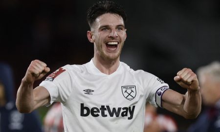 West Ham United's Declan Rice celebrates after the match