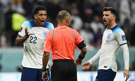 Liverpool transfer targets Jude Bellingham and Mason Mount remonstrate with the referee
