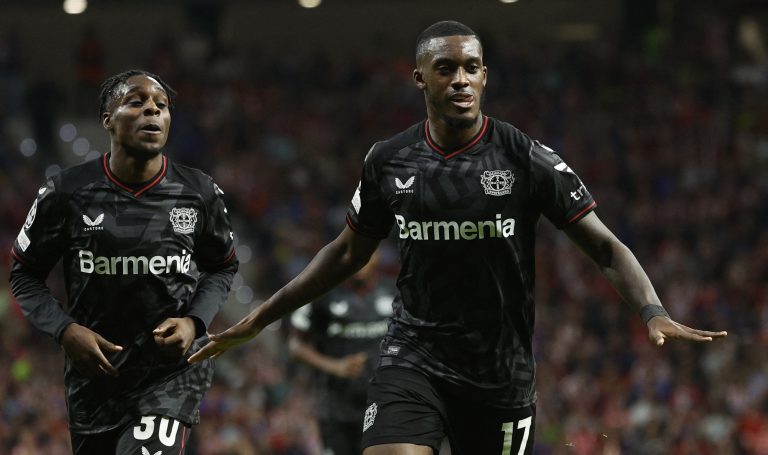 Callum-Hudson-Odoi-celebrates-scoring-for-Bayer-Leverkusen