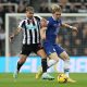 Chelsea's Conor Gallagher is challenged by Bruno Guimaraes