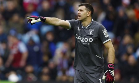 Aston Villa's Emiliano Martinez reacts