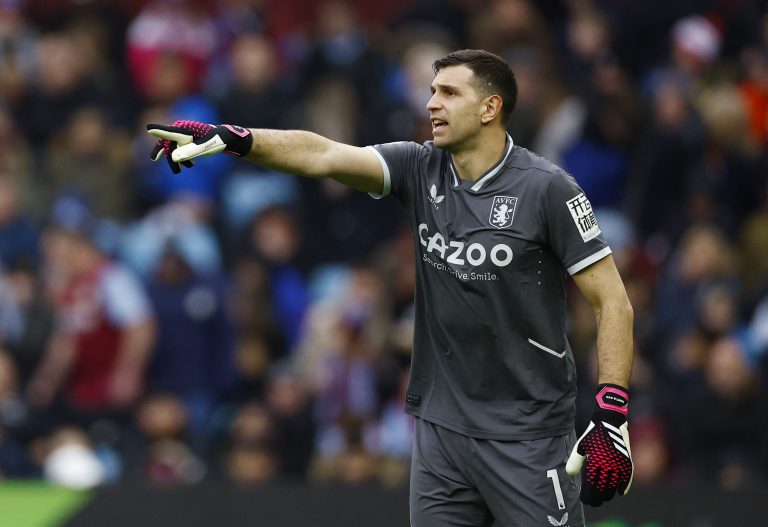 Aston Villa's Emiliano Martinez reacts