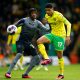 Cardiff City's Jaden Philogene in action with Norwich City's Gabriel Sara