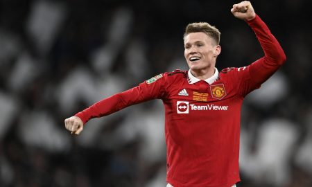 Manchester United's Scott McTominay celebrates after winning the Carabao Cup