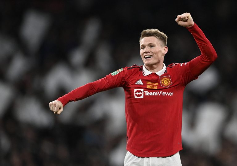 Manchester United's Scott McTominay celebrates after winning the Carabao Cup