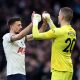Tottenham Hotspur's Fraser Forster celebrates with Clement Lenglet