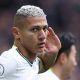 Tottenham Hotspur's Richarlison celebrates scoring their first goal before being disallowed after a VAR review