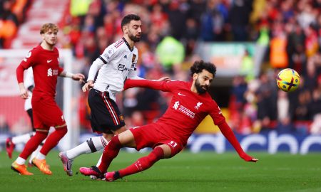 Man United captain Bruno Fernandes in action against Liverpool