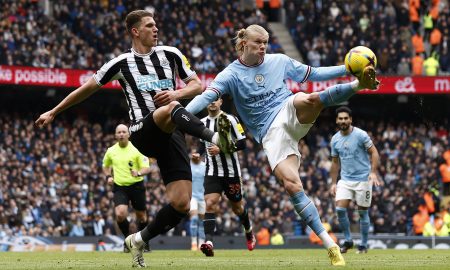 Man City star Erling Haaland in action against Newcastle