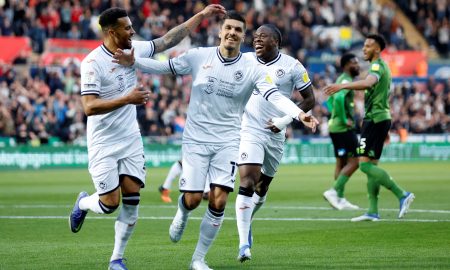 Joel-Piroe-celebrates-scoring-for-Swansea