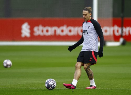 Kostas-Tsimikas-during-training-for-Liverpool