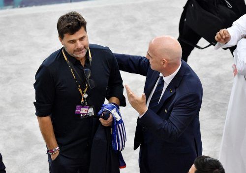 Tottenham manager target Mauricio Pochettino with FIFA president Gianni Infantino