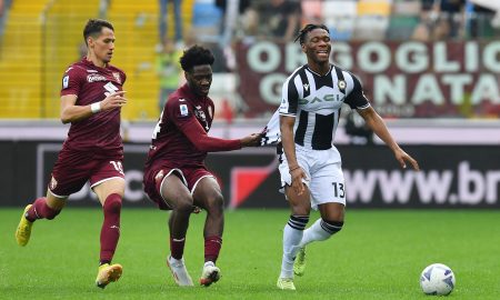 Torino star Ola Aina tussles against Udinese