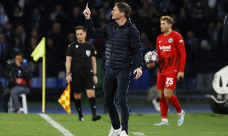 Eintracht Frankfurt boss Oliver Glasner instructs from the touchline