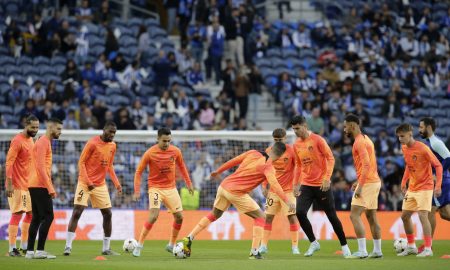 Tottenham loanee Sergio Reguilon warms up with Atletico Madrid