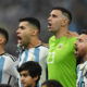 Argentina's Lionel Messi, Emiliano Martinez, Cristian Romero and Nahuel Molina. (REUTERS/Dylan Martinez)