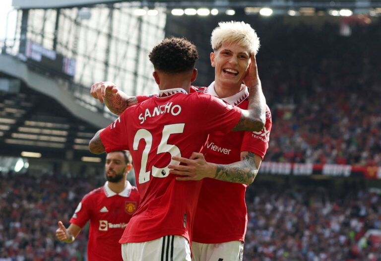 Jadon Sancho, Alejandro Garnacho. (REUTERS/Phil Noble)