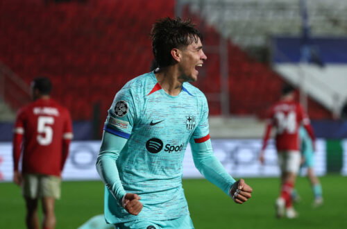 Marc Guiu for Barcelona. (REUTERS/Yves Herman)