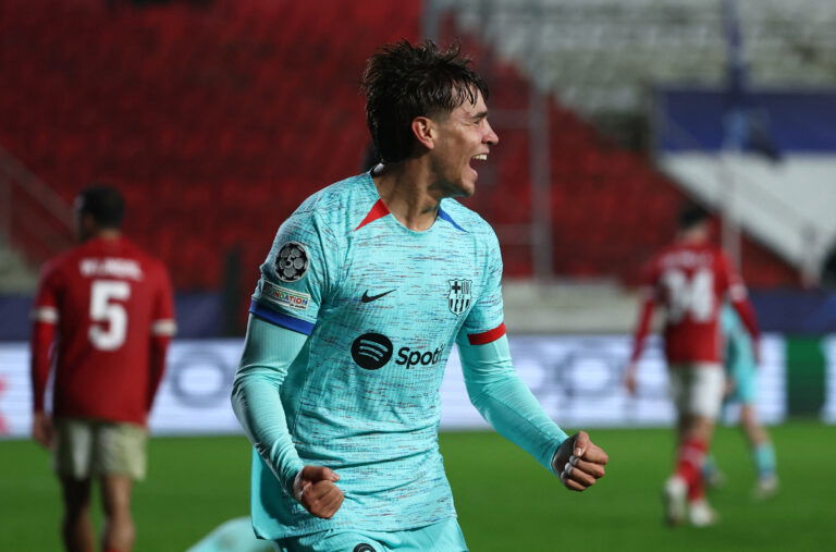 Marc Guiu for Barcelona. (REUTERS/Yves Herman)