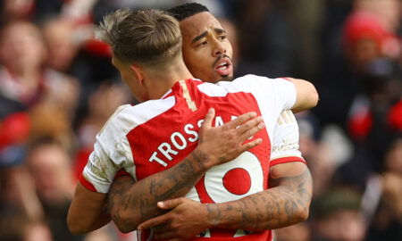 Gabriel, Jesus, Leandro Trossard. (REUTERS)
