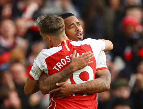 Gabriel, Jesus, Leandro Trossard. (REUTERS)