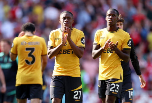 Wolverhampton Wanderers' Jean-Ricner Bellegarde and Chiquinho. (REUTERS/Ian Walton)
