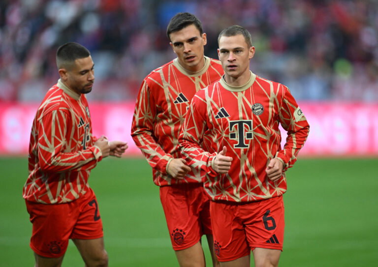 Bayern Munich's Joshua Kimmich, Joao Palhinha and Raphael Guerreiro. (REUTERS/Angelika Warmuth)