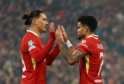 Liverpool's Luis Diaz and Darwin Nunez. (REUTERS/Molly Darlington)