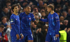 Chelsea's Christopher Nkunku, Joao Felix and Kiernan Dewsbury-Hall. (Action Images)