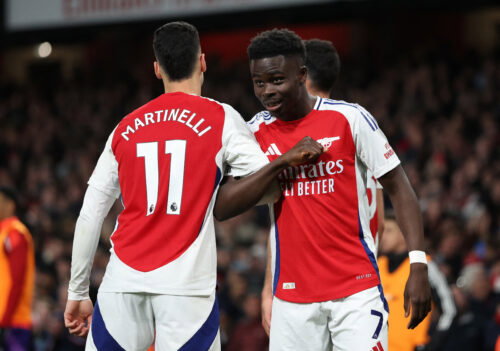 Bukayo Saka, Gabriel Martinelli. (REUTERS/David Klein)