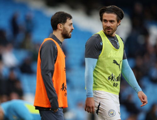 Manchester City's Bernardo Silva and Jack Grealish. (REUTERS/Chris Radburn)