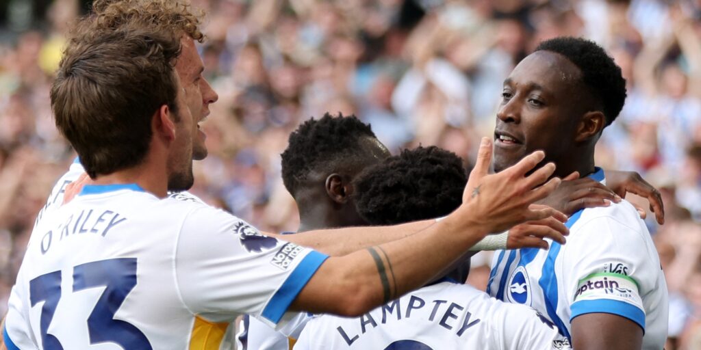 Brighton celebrate a goal in the Premier League.
