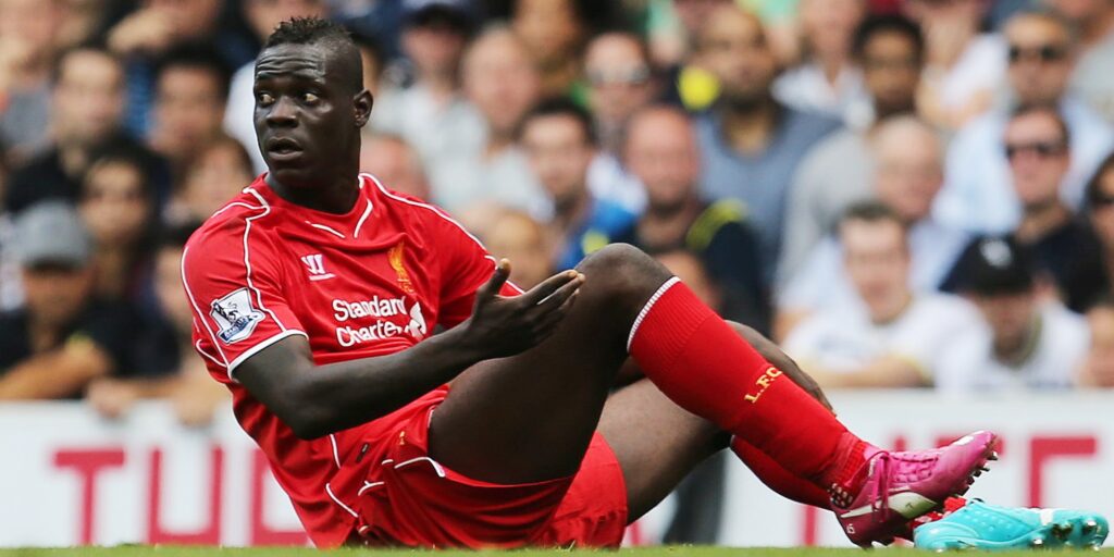 Mario Balotelli playing for Liverpool.