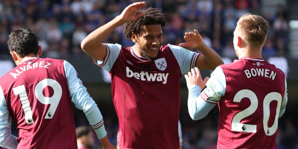 West Ham United celebrate a goal in the Premier League.