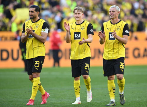 Borussia Dortmund's Emre Can, Daniel Svensson and Julian Ryerson. (REUTERS/Annegret Hilse)
