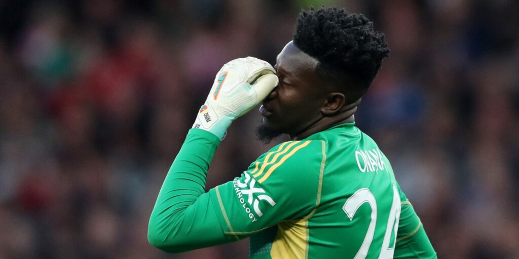 Manchester United goalkeeper Andre Onana during a Europa League match.