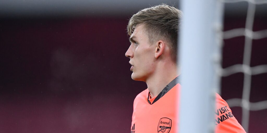 Arsenal goalkeeper Alex Runarsson during a Carabao Cup game.